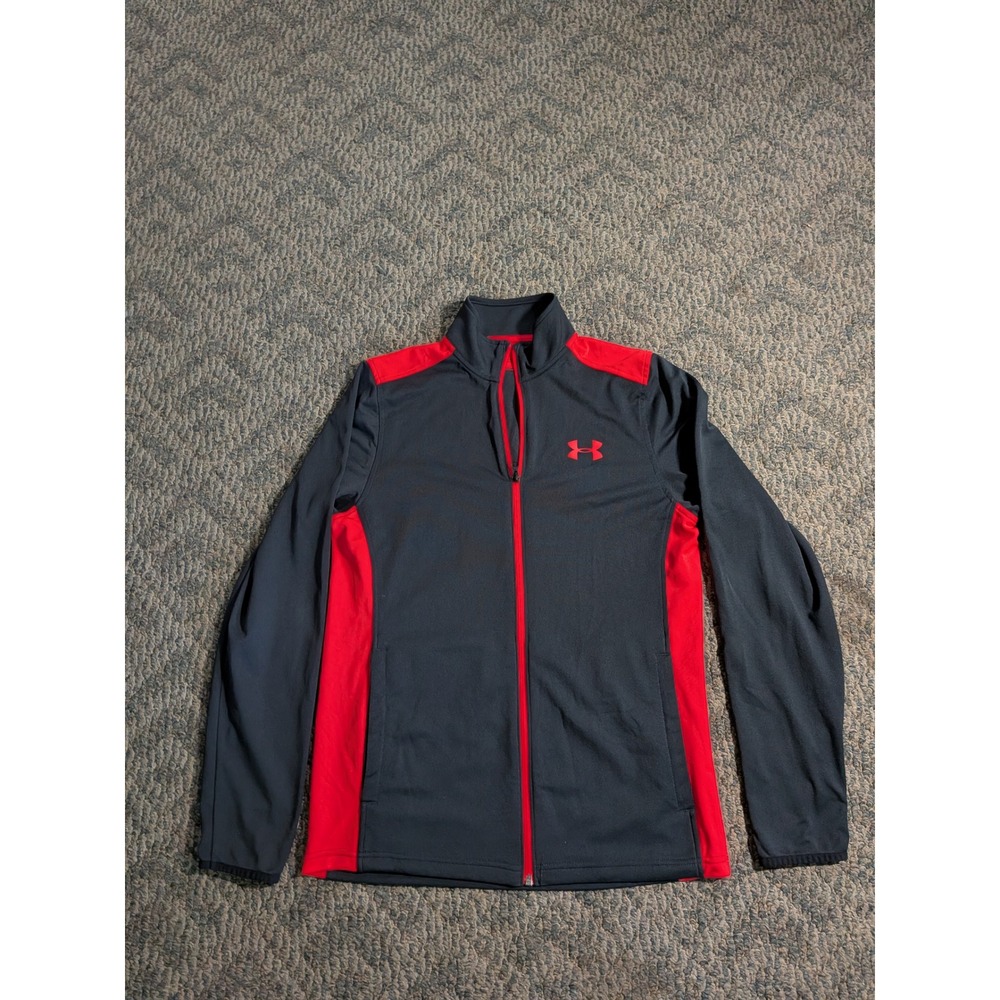 Under Armour HeatGear Mens Small Full Zip Track Jacket Grey Red 1280767